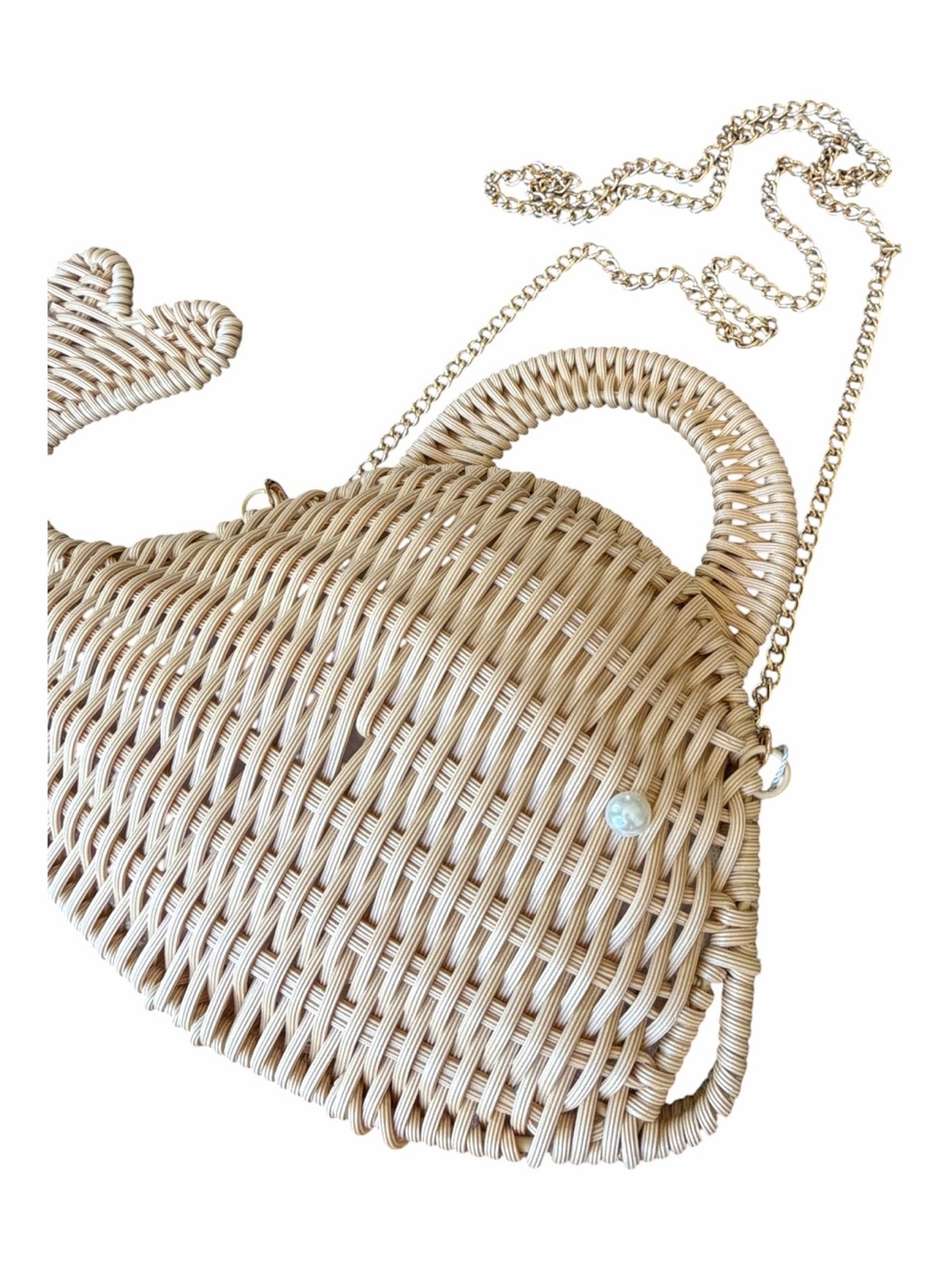 TOMMY BAHAMA Tan WHALE Clutch Bag Natural Woven Gold Chain Strap NWT - Picture 5 of 6